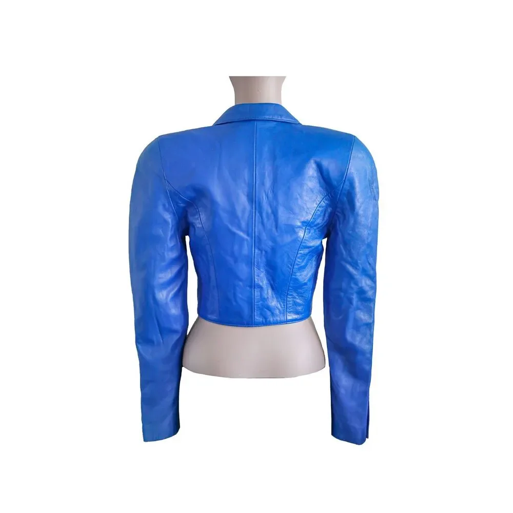Vintage Michael Hoban North Beach Leather Jacket Size Small Blue
